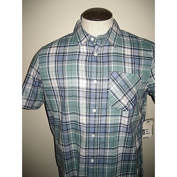 Vans Men's Off The Wall SS Button up 1 pocket Shirt Green Plaid size Small NWT - Picture 1 of 3